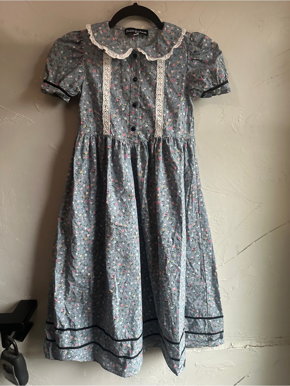 Scarlet Darkness Girls Colonial Prairie Dress 7Y Cottagecore Floral Lace